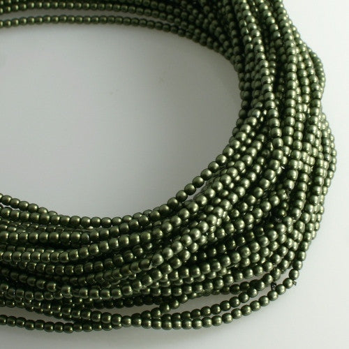 2mm Czech Pearl Russian Green Satin 150 pcs - Beads Gone Wild
