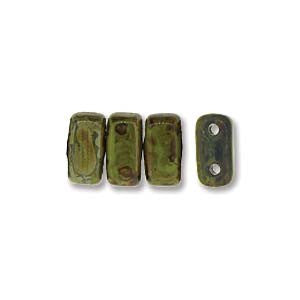 Bricks 3x6mm OPAQUE OLIVE PICASSO 50pcs - Beads Gone Wild
