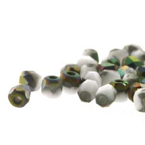 2mm Fire Polish Chalk White Vitrail Matted 150 beads - Beads Gone Wild
