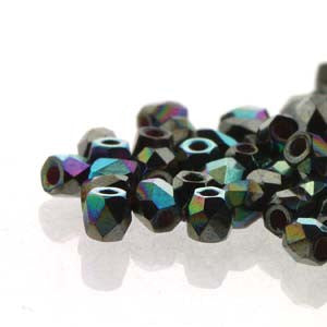 2mm Fire Polish Jet Hematite AB 150 beads - Beads Gone Wild
