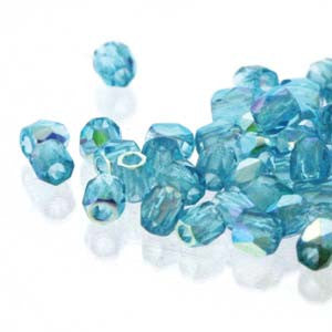 2mm Fire Polish Aqua AB 150 beads - Beads Gone Wild
