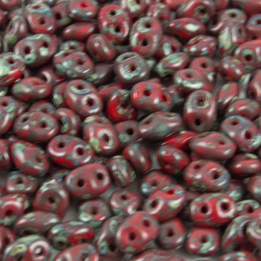 Super Duo Coral Red Trav Dark 2.5x5mm - Beads Gone Wild
