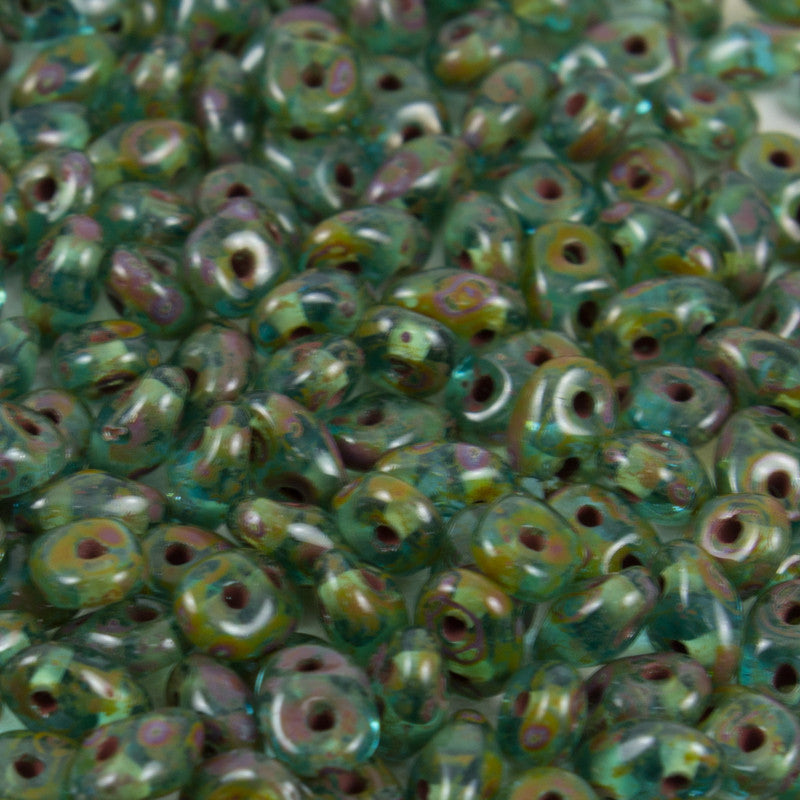 Super Duo Aqua Travertin 2.5x5mm - Beads Gone Wild
